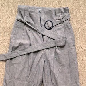 Grey paperbag waist trousers with chic belt